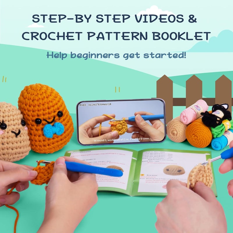 Crochetta Crochet Kit for Beginners, Learn to Crochet Kits for Adults Kids, Jumbo Potato Couple, Includes Yarn, Hooks, Stuffing, Pattern, Video Tutorials - Image 2